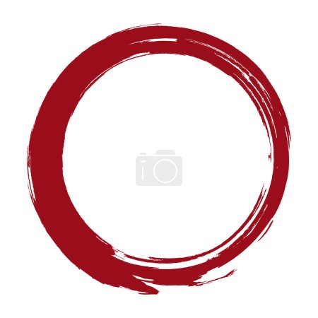 Brush painted red circle grunge frame. Icon. Logo, label and badge. Banner, stamp