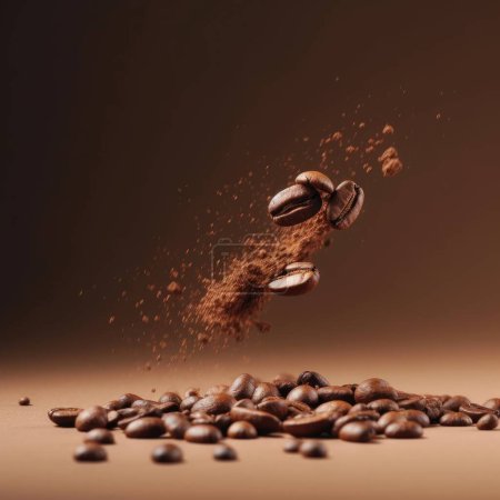 Photo for Brown Roasted Coffee Beans Closeup On Brown Background. - Royalty Free Image