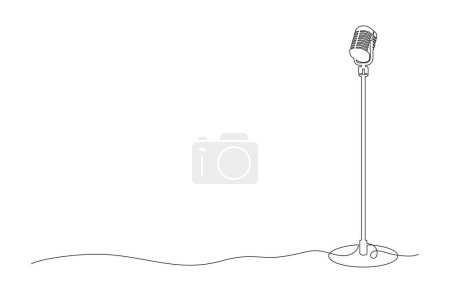 continuous single line drawing of microphone on mic stand, line art vector illustration