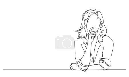 continuous single line drawing of thoughtful and sceptical woman, line art vector illustration