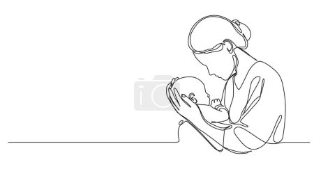 Ilustración de Dibujo continuo de una sola línea de madre acariciando al bebé, ilustración de vectores de arte - Imagen libre de derechos