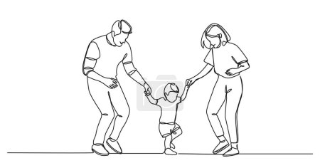 dibujo continuo de una sola línea de padres felices divirtiéndose con su niño, ilustración de vectores de arte de línea
