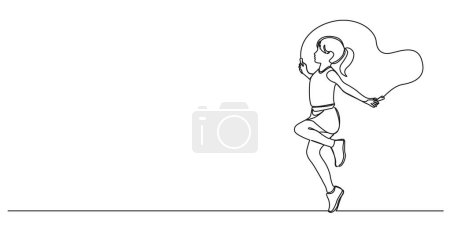 Illustration for Continuous single line drawing of girl jumping rope, line art vector illustration - Royalty Free Image