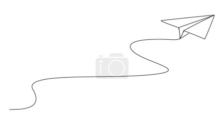Illustration for Continuous single line drawing of paper plane flying, line art vector illustration - Royalty Free Image