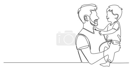 Ilustración de Dibujo continuo de una sola línea de papá sosteniendo niño en su brazo, ilustración de vectores de arte de línea - Imagen libre de derechos