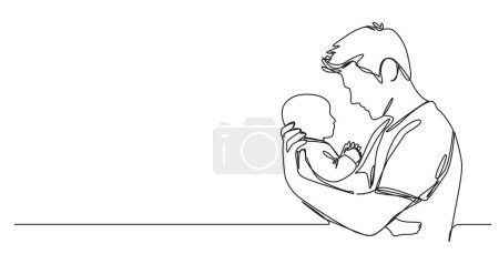 Ilustración de Dibujo continuo de una sola línea del padre que sostiene al bebé recién nacido, ilustración del vector del arte de la línea - Imagen libre de derechos