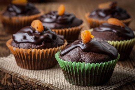 Photo for Tasty and fresh - homemade chocolate muffins. Shallow depth of field. - Royalty Free Image