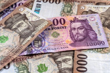 KATOWICE, POLEN-JUNI 01, 2022: Nationalwährung Ungarns. 2000 und 10000 Forint Banknote.