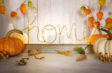 Autumn decor with pumpkins 
