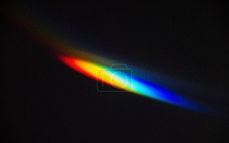 Photo for Rainbow reflective colorful sunlight on textured surface of wall. Dispersion and refraction of light. - Royalty Free Image