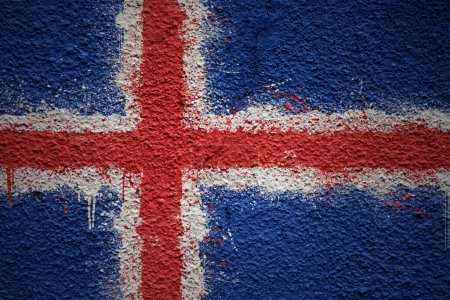 Photo for Colorful painted big national flag of iceland on a massive old cracked wall - Royalty Free Image