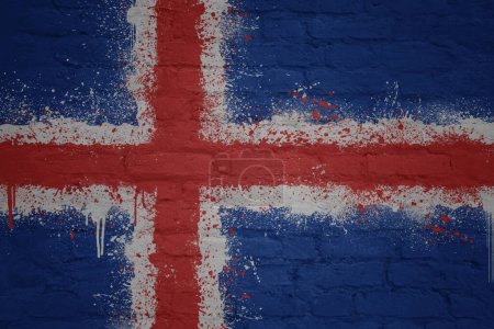 Photo for Colorful painted big national flag of iceland on a massive old brick wall - Royalty Free Image
