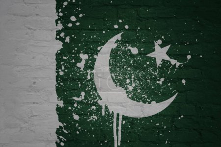 Photo for Colorful painted big national flag of pakistan on a massive old brick wall - Royalty Free Image