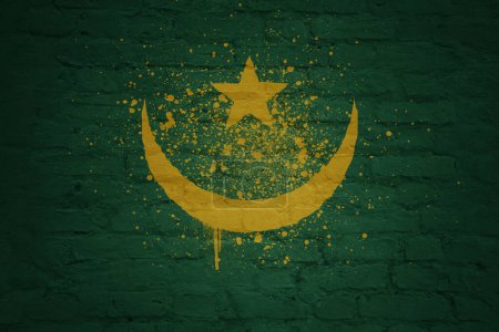Photo for Colorful painted big national flag of mauritania on a massive old brick wall - Royalty Free Image