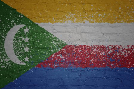 Photo for Colorful painted big national flag of comoros on a massive old brick wall - Royalty Free Image