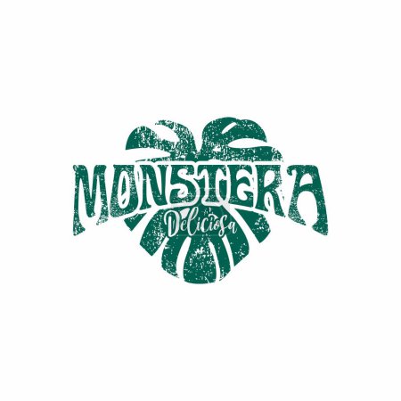 Monstera Leaf Grunge Vector Logo Design. Leaf Icon