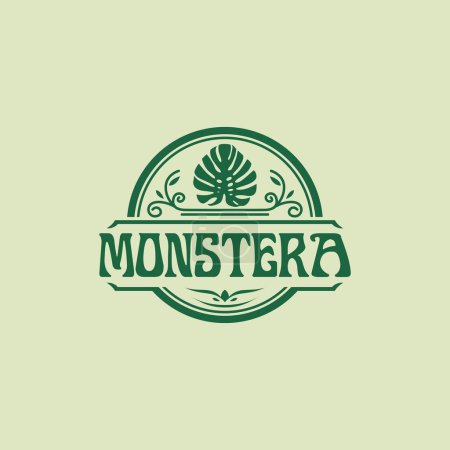 Monstera Logo, Monstera Stamp Logo Design, Monstera Vintage Vector Design