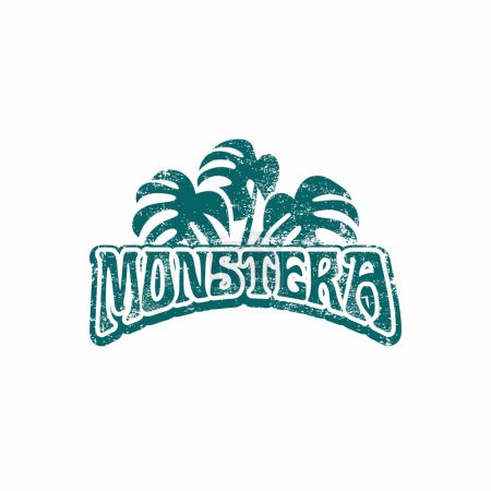 Monstera Leaf Grunge Logo Design, Monstera Grunge Background