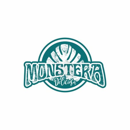 Monstera Leaf Grunge Logo Design, Monstera Grunge Background, Monstera Icon