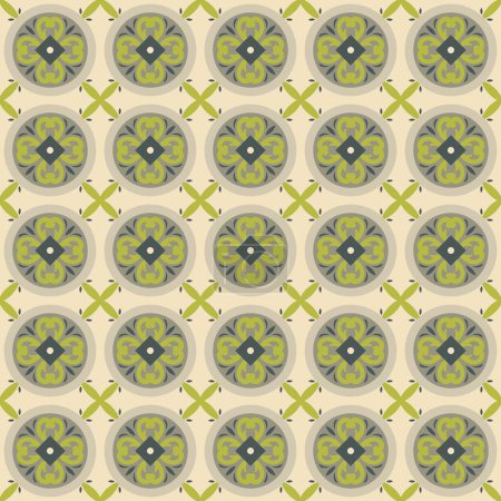 Decorative color ceramic azulejo tiles. Modern design. Set of vector seamless patterns. Green folk ethnic ornaments for print, web background, surface texture, towels, pillows, wallpaper.