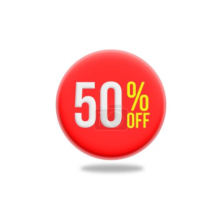 50 percent off sale tag icon 3d red color