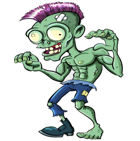 Ilustración de Dibujos animados punk rock zombie con un mohawk. Tiene un aspecto aterrador. - Imagen libre de derechos