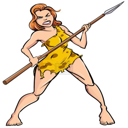 Illustration for Cartoon cavewoman with a spear - Royalty Free Image