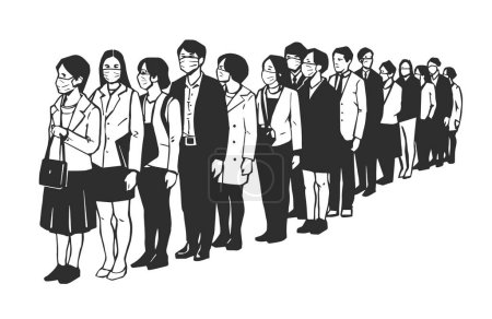 Illustration for Illustration of people, passengers waiting, standing in line in black and white - Royalty Free Image