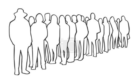 Ilustración de Ilustración de personas, pasajeros esperando, haciendo cola en blanco y negro - Imagen libre de derechos