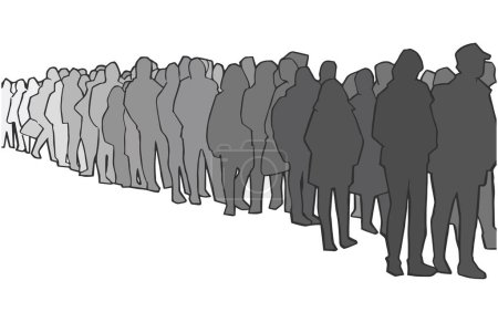Ilustración de Ilustración de personas, pasajeros esperando, haciendo cola en blanco y negro - Imagen libre de derechos