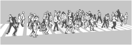 Ilustración de Ilustración de arte en línea de cruce callejero concurrido en blanco y negro - Imagen libre de derechos