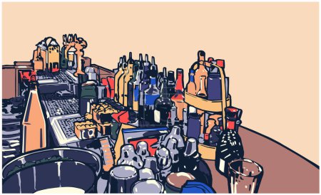 Ilustración de Ilustración de pub, bar de cerveza contador de vinos en color - Imagen libre de derechos