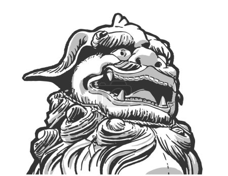 Ilustración de Ilustración vectorial, diseño de camiseta de japonés, perro de foo chino, figura de la estatua del león guardián en blanco y negro - Imagen libre de derechos