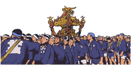 Ilustración de Ilustración de la procesión del festival japonés en color - Imagen libre de derechos