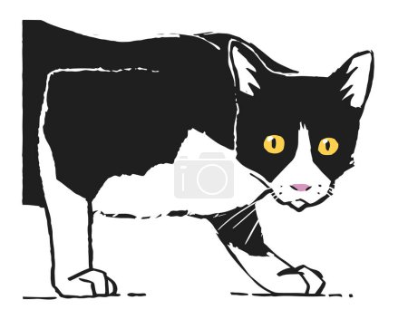 Ilustración de Ilustración vectorial, diseño de gato de casa furtiva en blanco y negro - Imagen libre de derechos