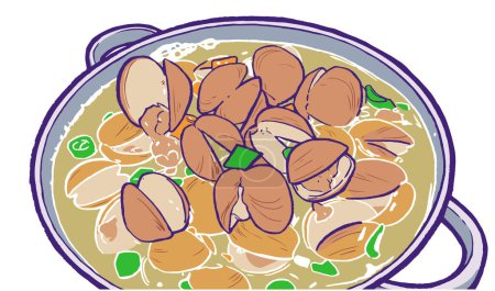 Téléchargez les illustrations : Illustration de soupe de palourdes coréenne en couleur - en licence libre de droit