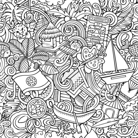 Cartoon doodles Belize seamless pattern. Backdrop with Belizean culture symbols and items. Line art background for fabric, greeting cards, wallpaper