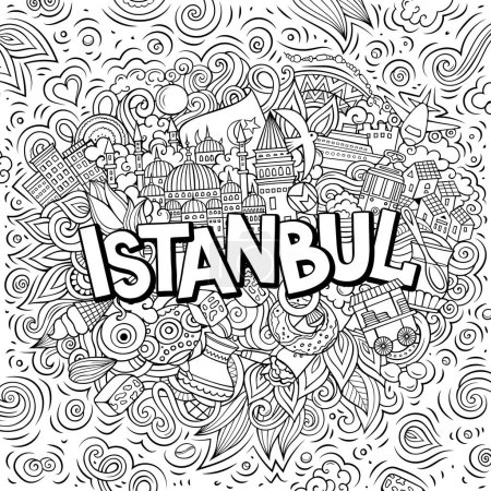 Istanbul hand drawn cartoon doodles illustration. Funny travel design. Creative art vector background. Handwritten text with Turkey symbols, elements and objects.