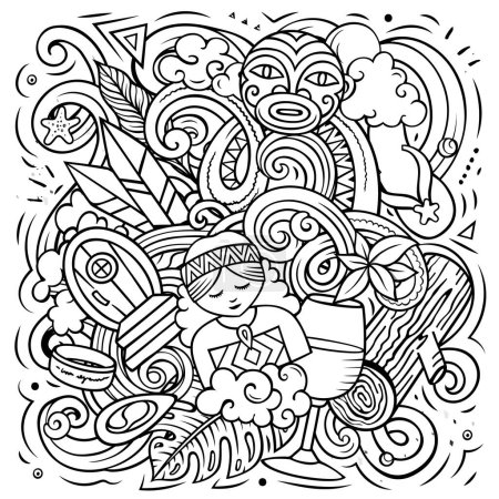 Neuseeland handgezeichnete Zeichentrickkritzelillustration. Lustiges Design. Kreativer Vektorhintergrund mit Elementen und Objekten aus Ozeanien.