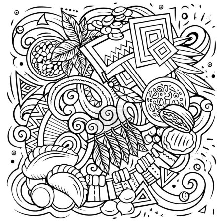 Illustration de gribouillis dessinés à la main au Paraguay. Design de voyage drôle. Fond vectoriel créatif. Amérique latine éléments et objets du pays.