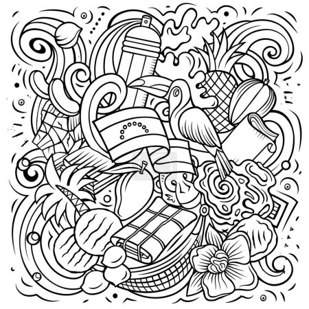 Venezuela dessin à la main dessin animé gribouillis illustration. Design de voyage drôle. Fond vectoriel créatif. Amérique latine éléments et objets du pays.