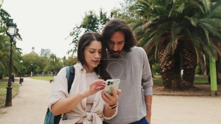 Photo for Close up, couple using mobile phone, map app - Royalty Free Image