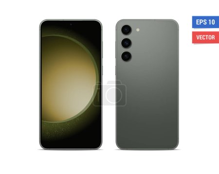 Realistic vector flat mock-up Samsung Galaxy S23 Plus with blank screen isolated on white background. Scale image any resolution