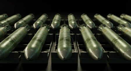 Illustration en 3D d'une fusée empilée de l'ère de la guerre mondiale sur fond sombre