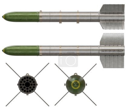 Téléchargez les photos : Illustration en 3D d'un ensemble de fusées d'avions datant de l'époque de la guerre mondiale sous de multiples angles. Contexte isolé. - en image libre de droit