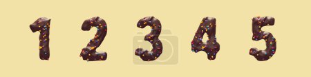 set of numbers made of chocolate sweets, 3d rendering, numbers, one, two, three, four, five