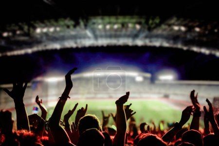 Foto de Aficionados al fútbol o al fútbol en un partido en una copa mundial de estadio - Imagen libre de derechos