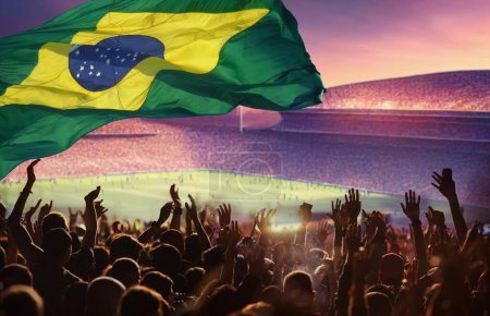 Téléchargez les photos : Supporters de football ou de football et drapeau du Brésil - en image libre de droit