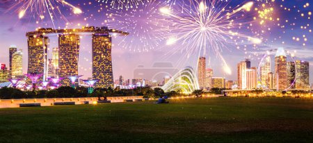 Photo for Fireworks display over Singapore happy new year - Royalty Free Image