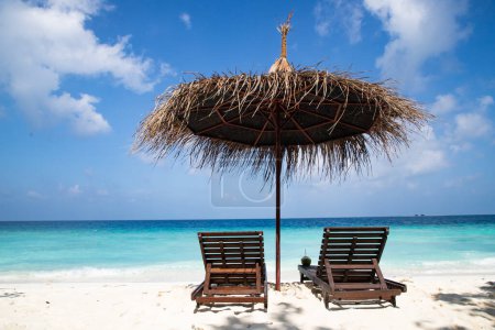 Photo for Beach chairs on beautiful tropical beach - Royalty Free Image